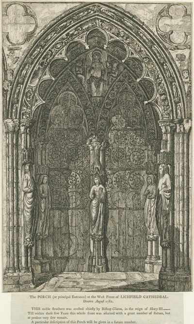 Lichfield katedrális – Nyugati ajtó: rézkarc, 1782. augusztus (nyomtatott) alkotó: School English