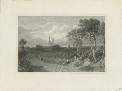 Lichfield katedrális – West View (távoli): metszet, és [?18. század] (nyomtatott) alkotó: School English