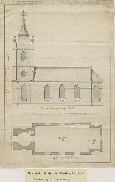 Marchington Church - Külső homlokzat és belső terv: tollrajz, nd [?18. század közepe] (rajz) alkotó: School English
