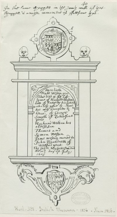 Rugeley templom (régi) - Rafe Weston emlékműve: toll- és tusrajz alkotó: School English