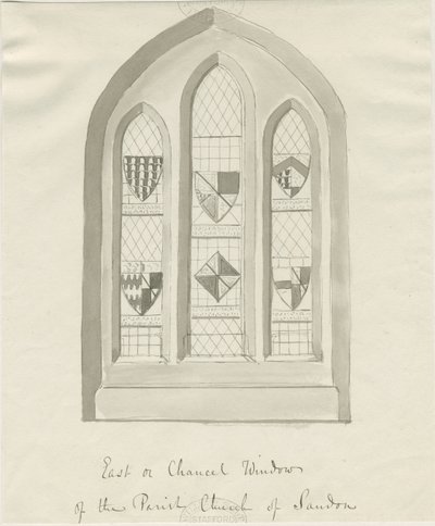 Sandon templom – Chancel keleti ablaka: szépia mosás rajz, nd [?18. század] (rajz) alkotó: School English