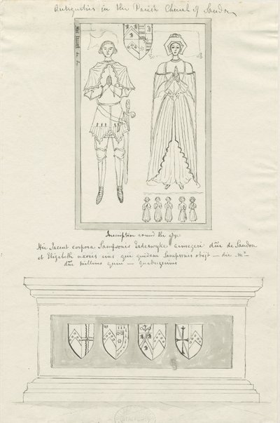 Sandon templom – Sampson Erdeswick és Elizabeth sírja [Grey]: toll- és tusrajz, nd [?18. század] (rajz) alkotó: School English
