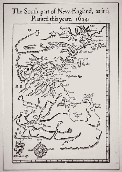 Új-Anglia déli része, ahogy idén 1634-ben telepítik (litho) alkotó: School English