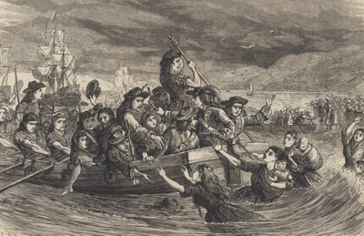 A vadlibák – jakobita ír katonák 1691-ben elhagyják Limericket Franciaországba (metszet) alkotó: School English