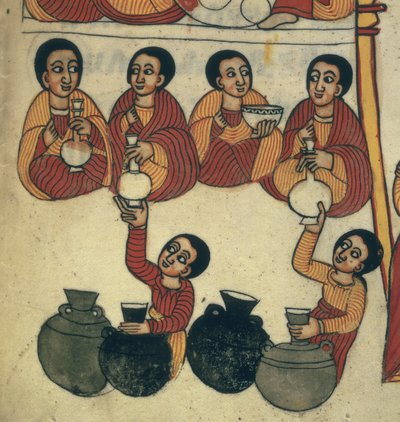 Ivójelenet a Boldogságos Szűz Mária csodáiból (vellum) alkotó: School Ethiopian