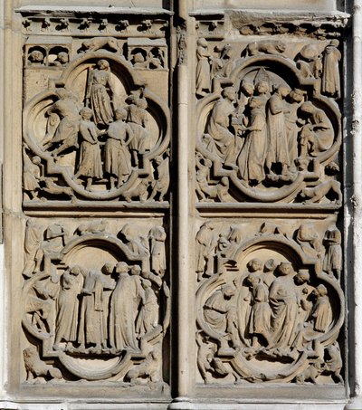 Gótikus művészet: a tanítás színterei. Részlet a párizsi Cathedrale Notre Dame (Notre-Dame) déli portáljáról alkotó: School French