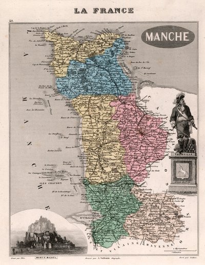 A franciaországi „Basse-Normandia” régió térképe (litho) alkotó: School French