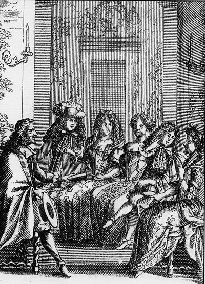 Jean Baptiste Poquelin dit Moliere (1622-1673) „” La critique de l’ecole des femmes”” (1663) című színművének egy jelenetének ábrázolása. alkotó: School French
