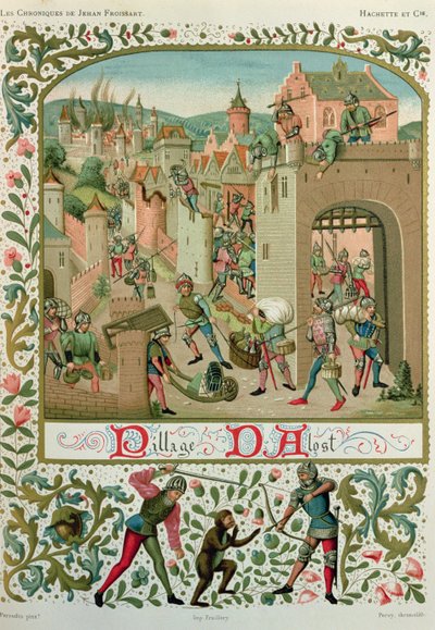 Aalst és Grammont zsákja Gent lakosaitól 1380-ban, a „Chroniques” kéziratából, Jean de Froissart (kb. 1337-kb. 1405) (fakszimile kiadás) alkotó: School French