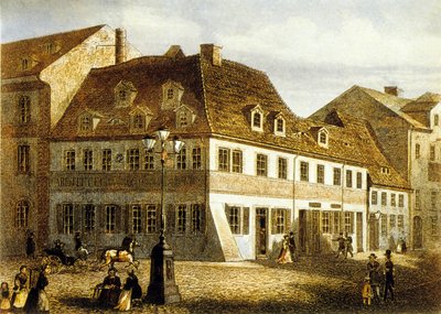 Robert Schumann zeneszerző születési helye Zwickauban, Szászországban (színes metszet) alkotó: School German