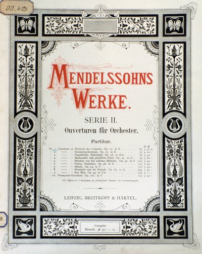 Borító Felix Mendelssohn "Ouverture Op. 10 for Orchestra" című partitúrájának (színes litó) alkotó: School German