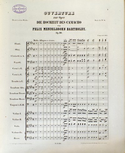 Felix Mendelssohn "The Wedding of Camacho" zenéje (litho) alkotó: School German