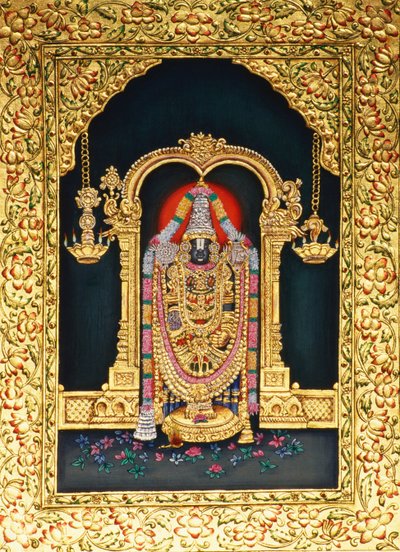 Isten Tirupati Balaji miniatűr Panting papíron arany dombornyomással alkotó: School Indian