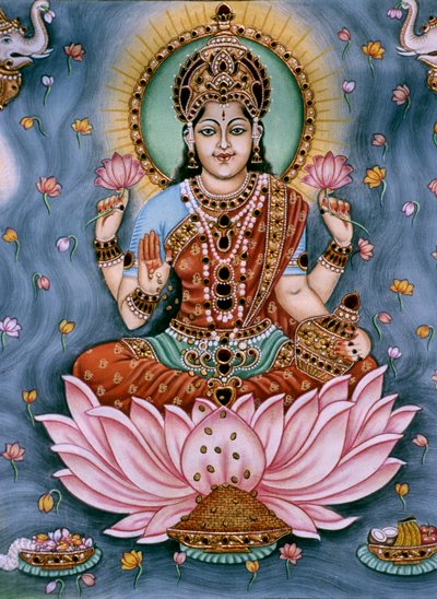 Lakshmi istennő miniatűr festmény papírra alkotó: School Indian
