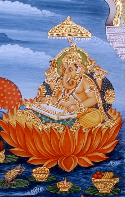 Lord Ganesh Ganpati miniatűr festmény írás Szentírás alkotó: School Indian