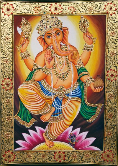 Lord Ganesha Ganpati miniatűr festmény papírra alkotó: School Indian
