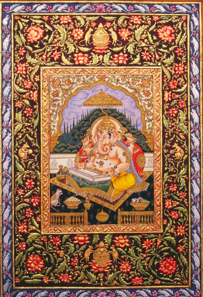 Lord Ganesha Ganpati miniatűr festmény papírra arany dombornyomással alkotó: School Indian