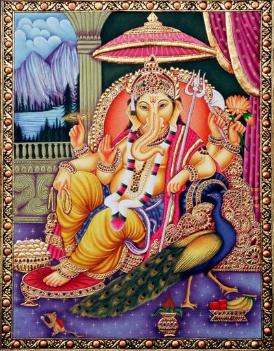 Lord Ganesha Ganpati a miniatűr festmény papírra alkotó: School Indian