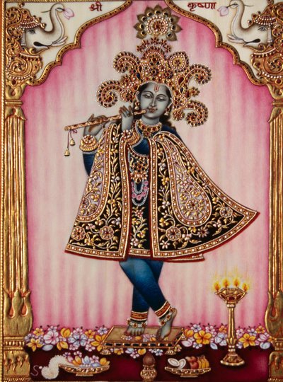 Lord Krishna miniatűr festmény elefántcsontra alkotó: School Indian