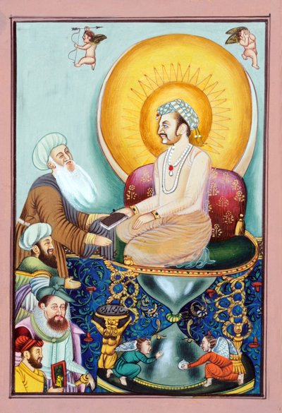 Abul Fazl miniatűr festménye Akbar nevének bemutatása Akbar mogul császárnak alkotó: School Indian