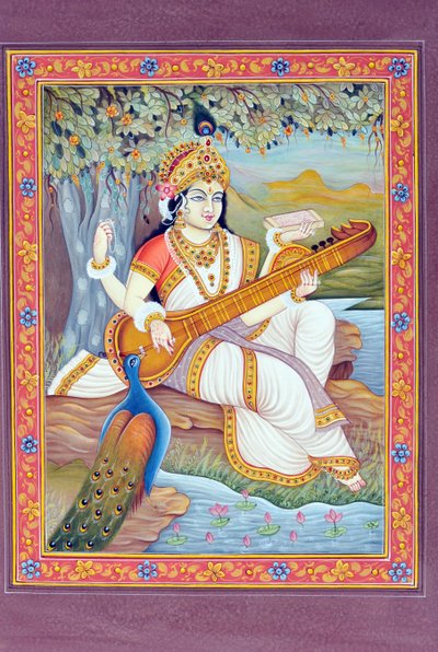 Saraswati Istennő miniatűr festménye alkotó: School Indian