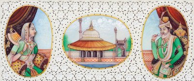 Miniatűr festmény Humayun mogul császárról és feleségéről, Jhanvi-ról alkotó: School Indian