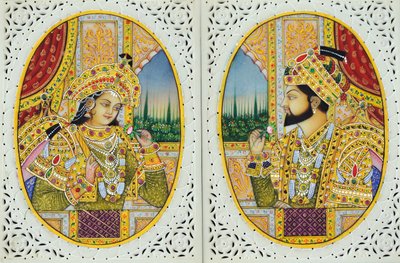 Miniatűr festmény Shah Jahan feleségével Mumtaj Mahal India Ázsia Ázsia alkotó: School Indian