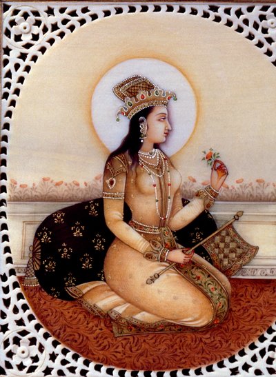 Miniatűr festmény elefántcsontra Mumtaz Mahal hercegnőről, Shah Jahan mogul császár feleségéről alkotó: School Indian