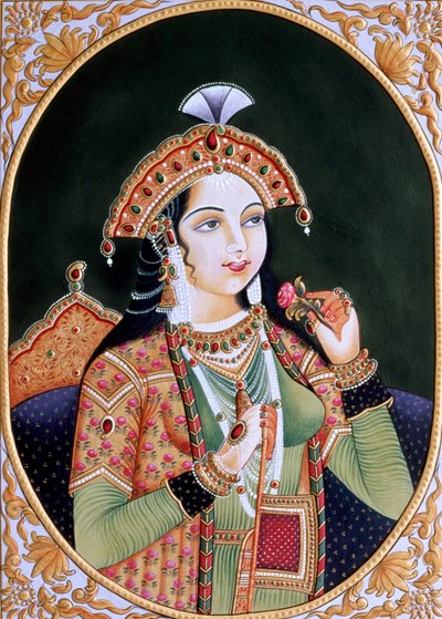 Miniatűr festmény papírra Mumtaz Mahal hercegnő, Shah Jahan mogul császár felesége Mumtaz Mahal hercegnőről alkotó: School Indian