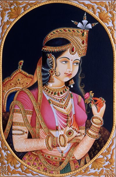 Miniatűr festmény papírra Mumtaz Mahal hercegnő, Shah Jahan mogul császár felesége Mumtaz Mahal hercegnőről alkotó: School Indian