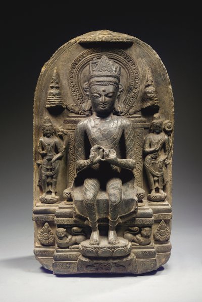 Pala stílusú sztélé Koronás Buddhával, Északkelet-India alkotó: School Indian