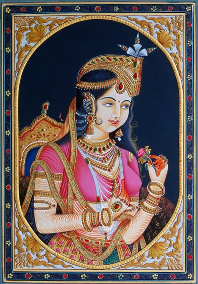 Mumtaz Mahal portréja papírra festményen alkotó: School Indian