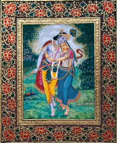 Radha Krishna miniatűr festmény papírra alkotó: School Indian
