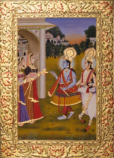 Radha Krishna miniatűr festmény papírra arany dombornyomással alkotó: School Indian