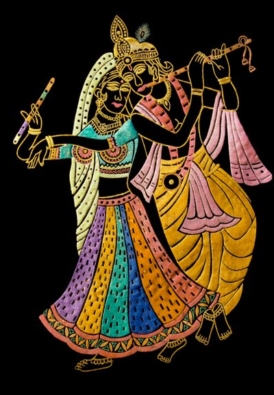 Radha Krishna miniatűr festmény bársonyra alkotó: School Indian