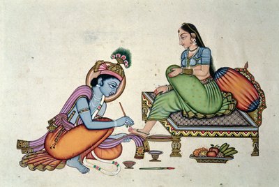 Radha és Krishna (gouache és akvarell, papír) alkotó: School Indian