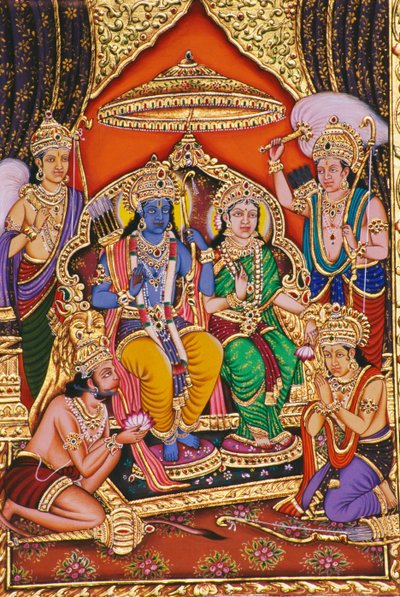 Ram Darbar Miniatűr festmény papírra dombornyomással alkotó: School Indian