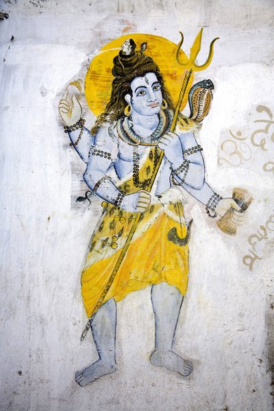 Siva isten egy trishullal (freskó) alkotó: School Indian