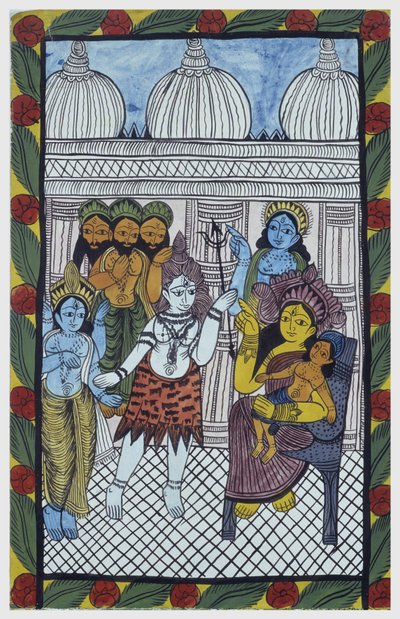 Az istenek jönnek, hogy megcsodálják Krisnát, egy gyönyörű gyermek testében testesül meg, Ganesha (Ganesh vagy Ganapati) anyja, Parvati térdén ül. Pat: a bengáli régió festett tekercse, amely Baoul (Baul) énekesek narratív médiumaként szolgál. Leonard de alkotó: School Indian