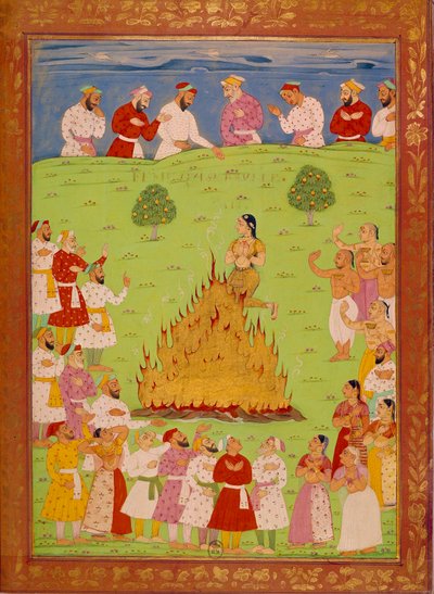 Radja jasingle nő feláldozza magát a shah alem szívében. Indiai és perzsa miniatúrák: Niccolo Manucci (1638-1717) „India története Tamertantétól Orangreybig”. BN, Párizs. alkotó: School Indian