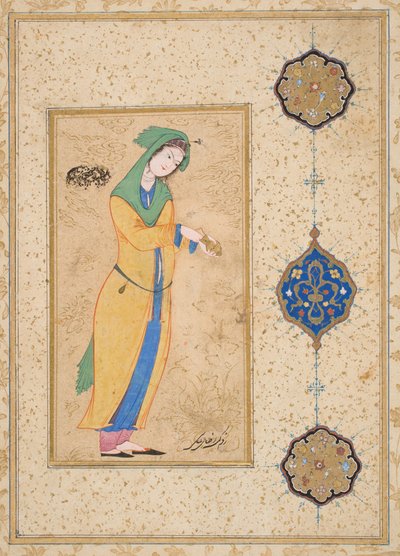 Houri a kertben állva (átlátszatlan akvarell papíron) alkotó: School Iranian