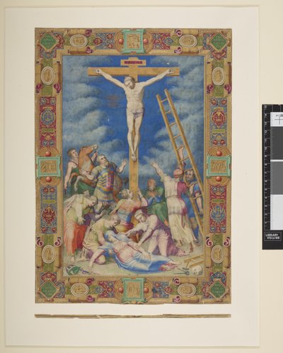 Add hozzá MS 21412 Pius IV Box 6 f.90 The Crucifiction of Christ, "Olasz kéziratból kivágott miniatúrák és szegélyek gyűjteménye..." (tinta, szín és arany pergamen) alkotó: School Italian