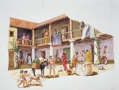 Ókori Athén - egy ház rekonstrukciója (színes litó) alkotó: School Italian