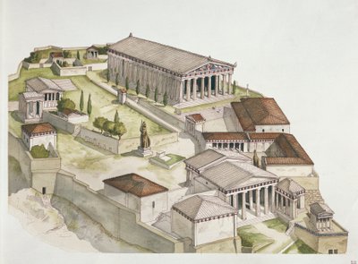 Ókori Athén - az Akropolisz rekonstrukciója, Kr.e. 5. század (színes litó) alkotó: School Italian