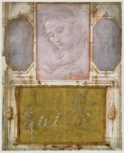 Giorgio Vasari (1511-74) „Libro dei Disegni” oldala, 1524 után szerelve és bekeretezve (papíron fémhegy) (a részletekért lásd a 474784-et) alkotó: School Italian