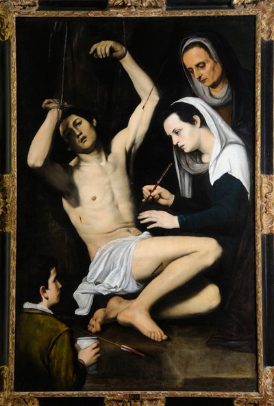 Szent Sebestyén gondozta a szent asszonyokat, 1590-1650 körül (olaj, vászon) alkotó: School Italian