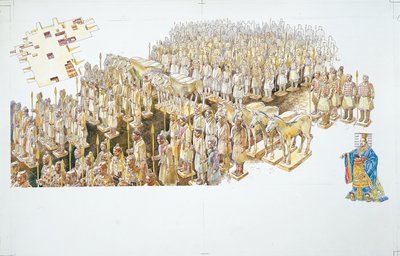 Terrakotta hadsereg Qin Shi Huang császár sírjában (színes litó) alkotó: School Italian