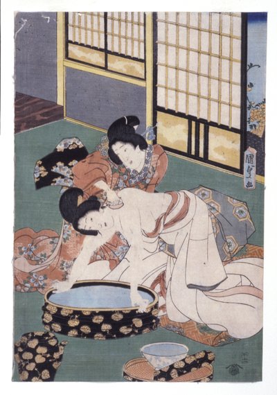 Társtörlőpor női nyakról és vállról (színes fametszet) alkotó: School Japanese