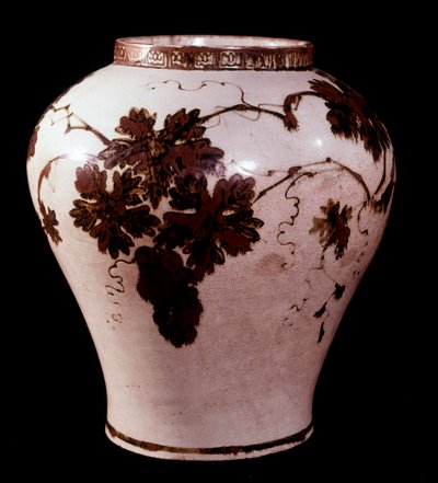 Művészeti alap: porcelán tégely Yi időszakból (1392-1910), Duksoo; Palota Szépművészeti Múzeuma alkotó: School Korean