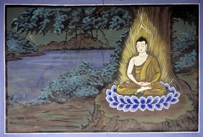 Buddha élete: Buddha a meditációban – Yongju templom, Suwon régió, Dél-Korea. alkotó: School Korean